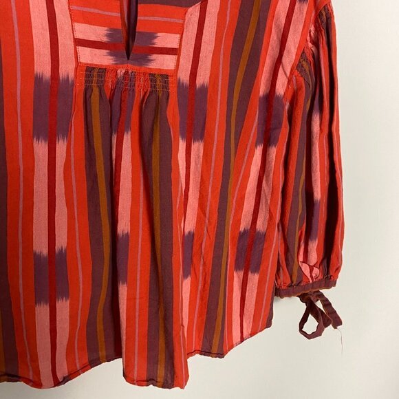Madewell Ikat Peasant Popover Top Shirt Blouse Womens Small Red Balloon Sleeves - Picture 4 of 8